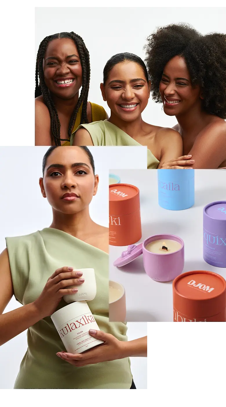 DJOM luxury candle CPG Packaging Design and product photography, showcasing the new brand strategy.