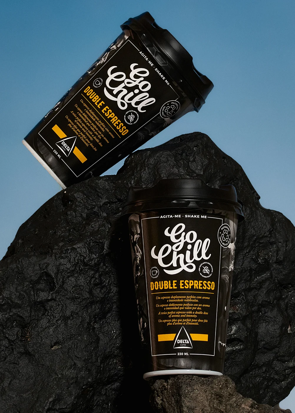 Close-up Still Life Photography detailing the Go Chill product packaging and condensation for commercial use.