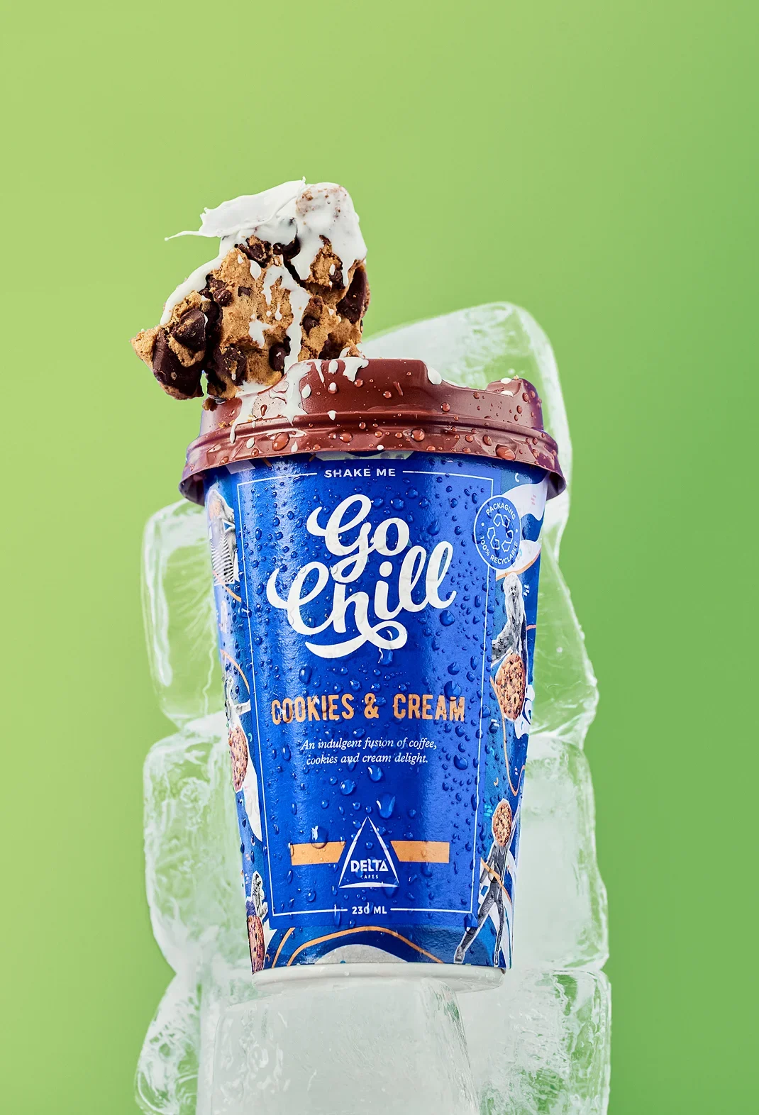 Commercial Still Life Product Photography of Go Chill drink on ice, designed for Billboard Advertising Campaign.