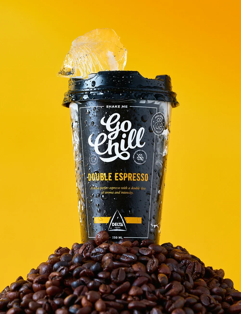 Commercial Still Life Product Photography of Go Chill drink on ice, designed for Billboard Advertising Campaign.