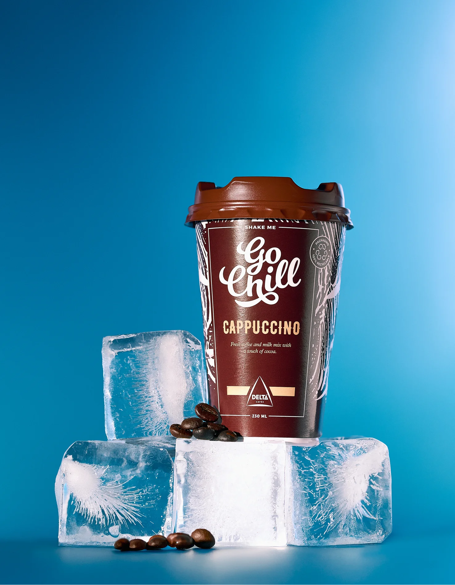 Commercial Still Life Product Photography of Go Chill drink on ice, designed for Billboard Advertising Campaign.