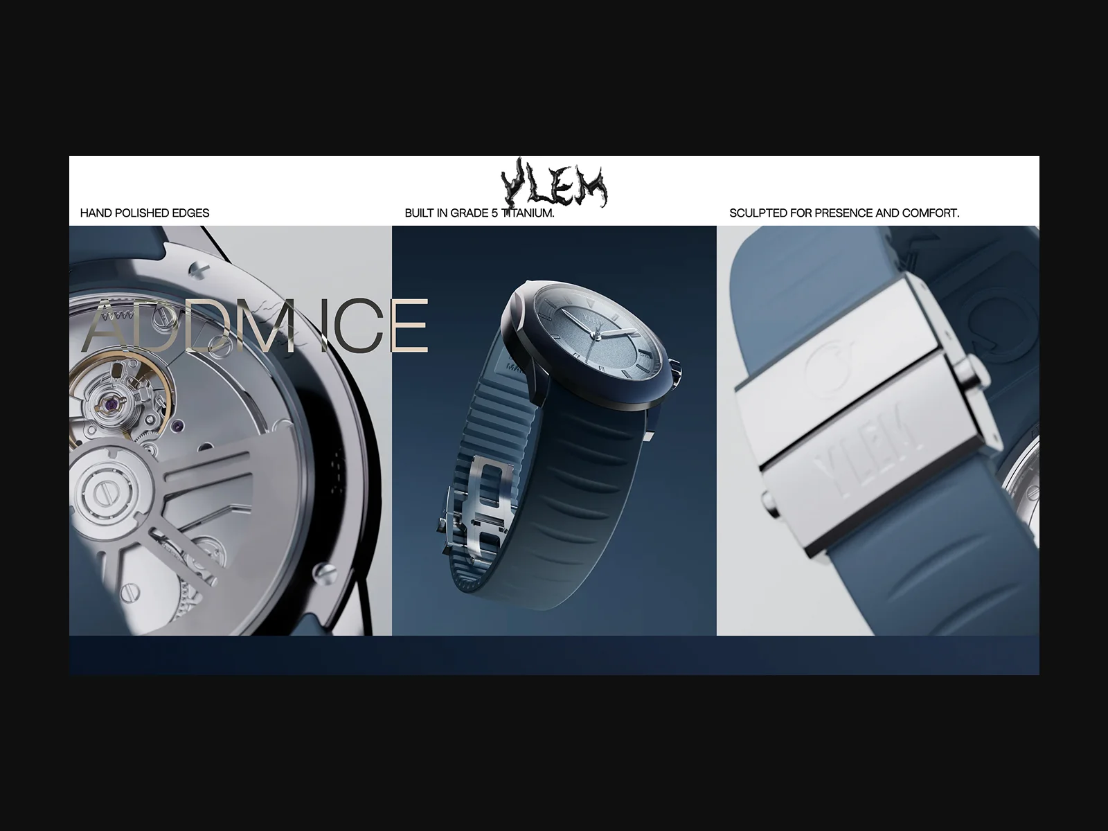 YLEM Addendum product page UI design — luxury watch e-commerce by après-