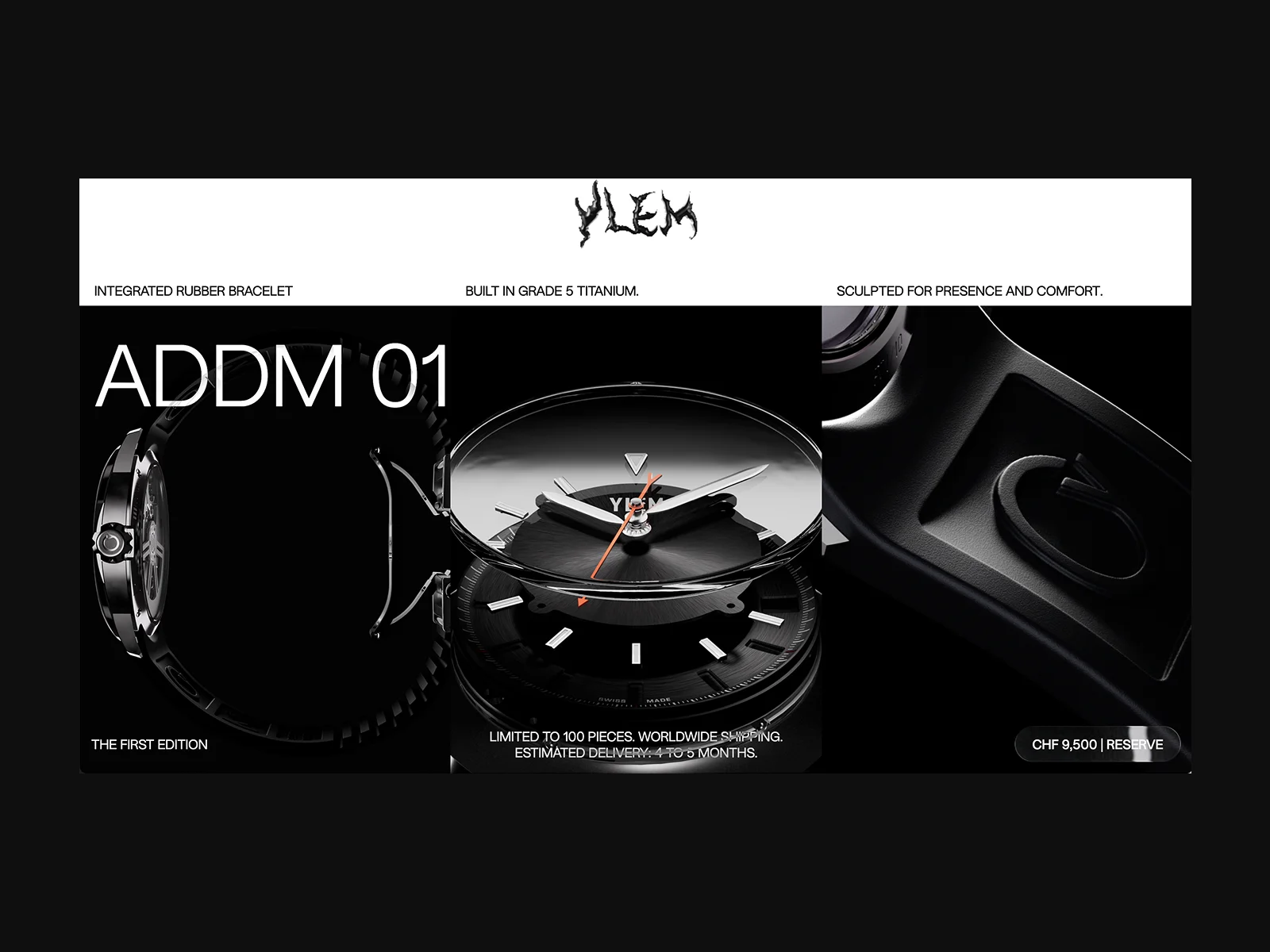 YLEM Addendum product page UI design — luxury watch e-commerce by après-