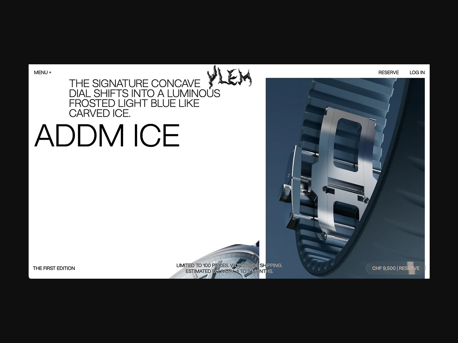 YLEM Addendum product page UI design — luxury watch e-commerce by après-